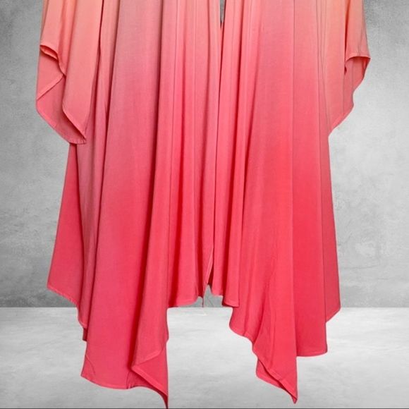 Torrid Chiffon Dip Dye Coral Drape Front Kimono NWT - Picture 7 of 15